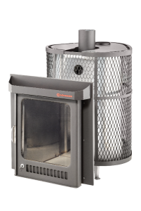 Печь-каменка ОПТИМА ПФ дверца со стеклом в кожухе СЕТКЕ (28 м.куб)