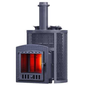 Печь-каменка чугунная АВАНГАРД ЗК УРАГАН 35П2 в сетке КРУГЛАЯ  дверца ПАНОРАМА  (35 м.куб) Печь-каменка чугунная АВАНГАРД ЗК УРАГАН 35П2 в сетке КРУГЛАЯ  дверца ПАНОРАМА  (35 м.куб)