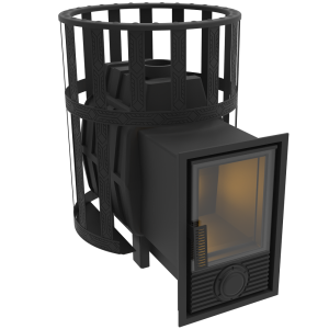 Печь-каменка чугунная ВОЕВОДА 15 дверца Д-2 закрытая каменка сетч.кожух d = 115 мм (6 - 15 м.куб)