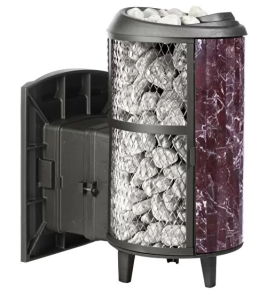 Печь-каменка чугунная АТМОСФЕРА L дверца со стеклом  в сетке-ламель РОССО ЛЕВАНТО набор (22 м.куб)