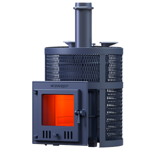 Печь-каменка чугунная ИСКАНДЕР ЗК УРАГАН 18М в СЕТКЕ  дверца со стеклом (18 м.куб)