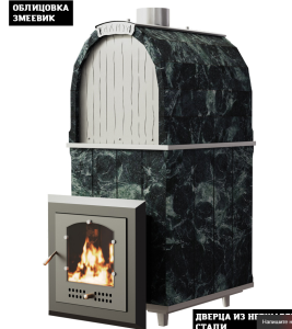 Печь-каменка чугунная КАЛИТА М ароч нержавеющий тоннель и дверца со стеклом ЗМЕЕВИК (18 - 34 м.куб)