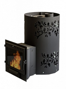 Печь-каменка ДУБРАВА 30 с закрытой каменкой дверца ПАНОРАМА под бак (20 - 30 м.куб)