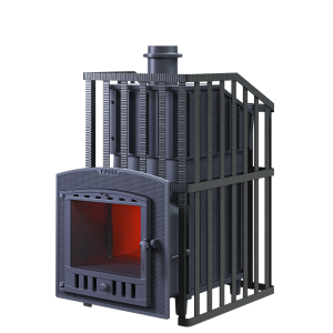 Печь-каменка чугунная ГРОЗА-УРАГАН 18(П)2 С дверца ПАНОРАМА в сетке (18 м.куб)