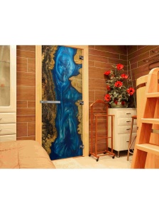 Дверь стеклянная ФОТОПЕЧАТЬ СЛЭБ-08 700 х 1800 мм 3 петли,стекло 8 мм,кор ОЛЬХА,ручка-дер,магнит DW