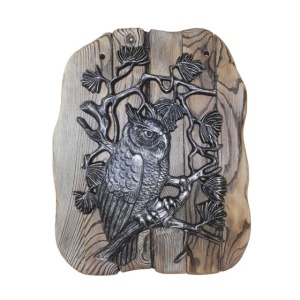 Панно ХДИ-8.002/1  СОВА патина на деревянной подложке (ГБ: 400 х 500 х 33) ЛИТКОМ