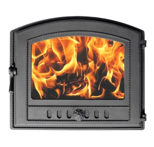 Дверца чугунная ВЕЗУВИЙ 224 крашеная со стеклом АНТРАЦИТ  (посадочный размер 330 х 410 мм)