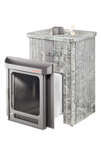 Печь-каменка КВАДРА ПФ дверца со стеклом в ламелях ПИРОКСЕНИТ НАБОРНЫЙ (25 м.куб)