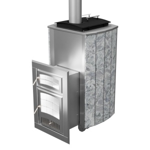 Печь-каменка нержавеющая ЧАРОДЕЙКА Русский пар дверца со стеклом СЕРПЕНТЕНИТ (18 - 30 м.куб)