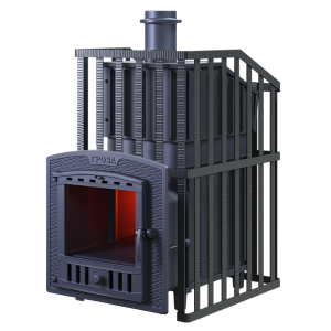 Печь-каменка чугунная ГРОЗА УРАГАН 24П2 в СЕТКЕ  дверца ПАНОРАМА (24 м.куб)