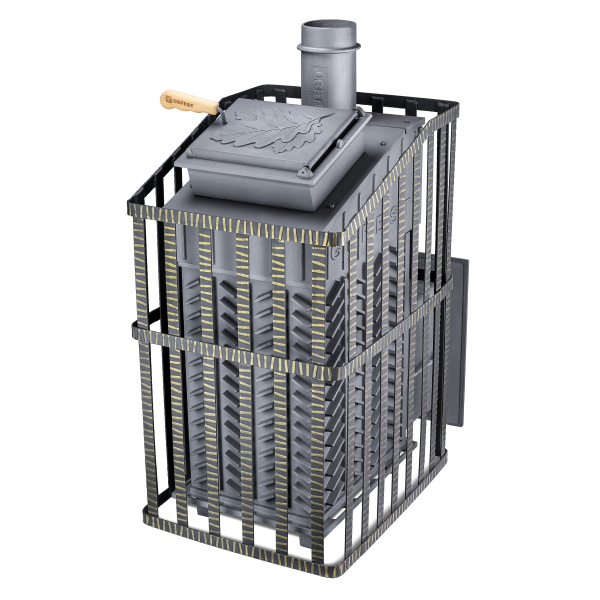 Печь-каменка чугунная GFS-ЗК УРАГАН 40МС дверца со стеклом в сетке усиленная каменка (40 м.куб)