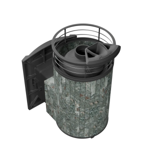 Печь-каменка чугунная АТМОСФЕРА L  в ламелях ЖАДЕИТ NEW + тоннель  (12-20 м.куб)