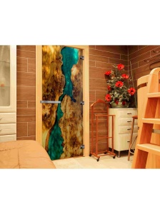 Дверь стеклянная ФОТОПЕЧАТЬ СЛЭБ-02 700 х 1800 мм 3 петли,стекло 8 мм,кор ОЛЬХА,ручка-дер,магнит DW-