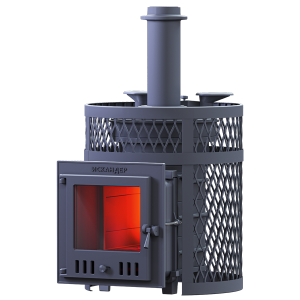 Печь-каменка чугунная ИСКАНДЕР-УРАГАН 18МС-ЗК дверца со стеклом в сетке (18 м.куб)