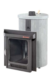 Печь-каменка ОПТИМА ПФ дверца со стеклом в ламелях СЕРЫЙ ВЕЛЮР НАБОРНЫЙ (28 м.куб)