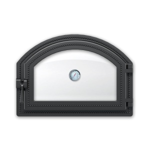 Дверца чугунная ВЕЗУВИЙ 222 крашеная со стеклом и термометром АНТРАЦИТ (посадочный размер 273 х 407)