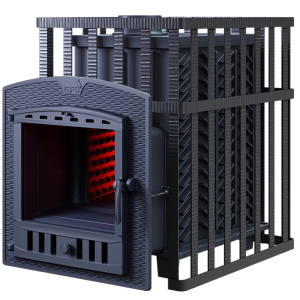 Печь-каменка чугунная GFS ЗК 30П2 в СЕТКЕ  дверца ПАНОРАМА (30 м.куб)