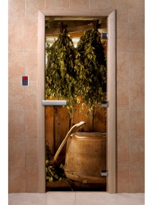 Дверь стеклянная ФОТОПЕЧАТЬ А098 700 х 1900 мм 3 петли,стекл 8 мм,кор ОЛЬХА,ручка-деревян,магнит DW-