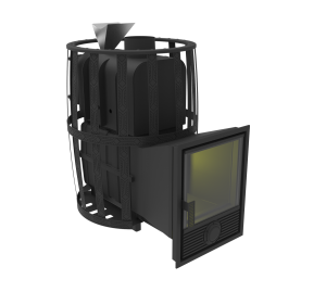 Печь-каменка чугунная ВОЕВОДА 20 дверца Д-1 закрытая каменка сетч.кожух d = 115 мм (12 - 24 м.куб)