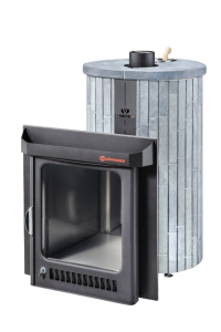 Печь-каменка МАЛЮТКА ПФ дверца со стеклом в ламелях ТАЛЬКОХЛОРИТ НАБОРНЫЙ (18 м.куб)