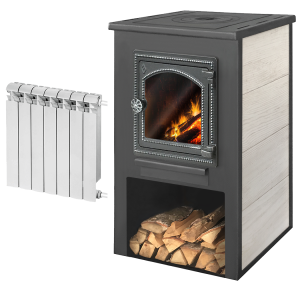 Печь-камин ЭТНА С ЧУГУННОЙ ПЛИТОЙ  9 кВт  дверца ДТ-4С (150 м.куб)