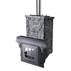 Печь-каменка чугунная КАЛИТА ЭКСТРИМ нержавеющий тоннель и дверца со стеклом СЕРПЕН (18 - 34 м.куб)