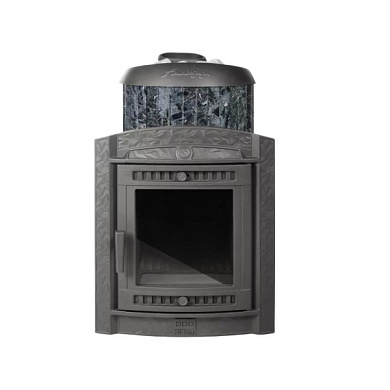 Печь-каменка чугунная АТМОСФЕРА L дверца со стеклом в ламелях ПИРОКСЕНИТ наборный (22 м.куб) 